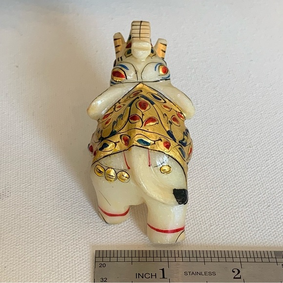 Marble Elephant Statue Trunk Up Hand Painted Indian Art home Decor Sculpture 3" - Picture 14 of 14